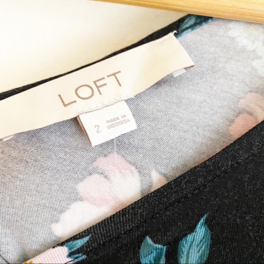 LOFT Floral Open Back Knit Long Sleeve Flare Skater Dress Black Pink 2 NWT - Picture 4 of 10